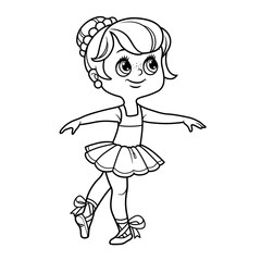 Beautiful ballerina girl in lush tutu and pointe shoes outlined for coloring isolated on a white background
