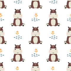 seamless pattern with cute hippopotamus, simple design