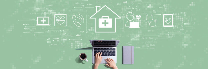 Telehealth theme with person working with a laptop