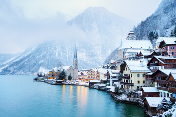 Hallstatt village in winter, Austria