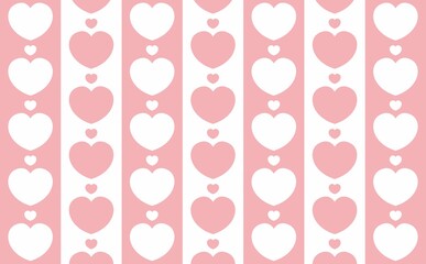 Endless seamless Rows pattern with hearts different sizes and colors. Pink and white vector hearts. Wallpaper for wrapping paper