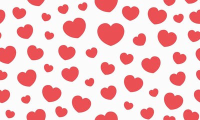 Endless seamless pattern of hearts of different sizes. Pink red vector hearts. Wallpaper for wrapping paper