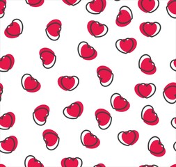Endless seamless pattern of hearts of different directions. Pink red vector hearts. Wallpaper for wrapping paper. Background for Valentine's Day