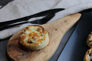 A platter of Cheesy Mushroom croustades or Cheesy Mushroom Discs