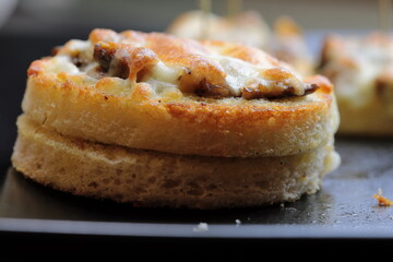 A platter of Cheesy Mushroom croustades or Cheesy Mushroom Discs