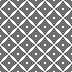 Black contour round curves squares isolated on white background. Monochrome geometric seamless pattern. Vector flat graphic illustration. Texture.