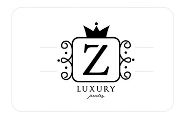 Z simple monogram alphabet letter logo in black and white. Creative icon design with king crown for luxury company and business