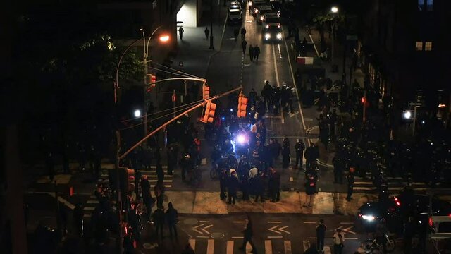 Police Versus Protestors - Aerial In New York City NYC 