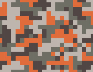 Trendy orange camouflage pixel pattern