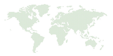 丸いドットでできた世界地図　大西洋中心 グリーン