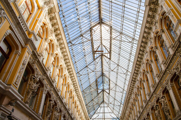 Architecture background passage of ancient building with decor elements