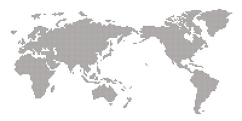丸いドットでできた世界地図　太平洋中心 黒