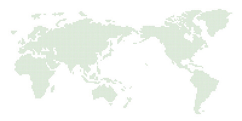 丸いドットでできた世界地図　太平洋中心 グリーン