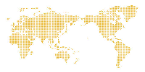 丸いドットでできた世界地図　太平洋中心 オレンジ