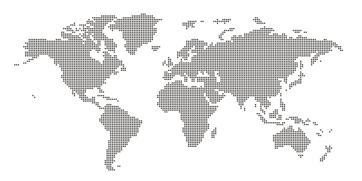 丸いドットでできた世界地図 大西洋中心 黒 © takahashi