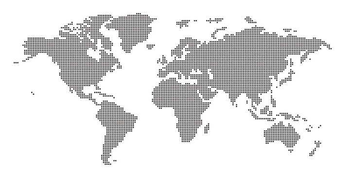 角丸正方形のドットでできた世界地図 大西洋中心 黒 © takahashi