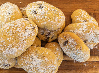 Close up of freshly baked homemade Zaletti - traditional venetian biscuits of cornflour and raisins