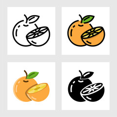 Orange fruit icon vector design in filled, thin line, outline and flat style.
