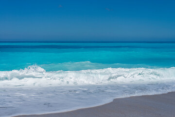 Tropical  sand beach and blue sky, hot summer day
