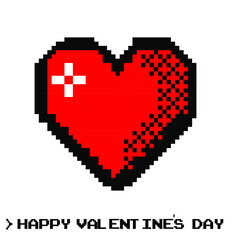 Pixel art heart. Postcard cover for Valentine's Day, celebration of romance and love.