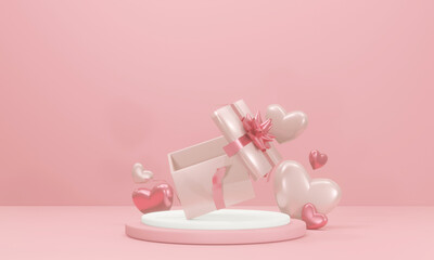 Abstract pink valentine mock up scene. geometry podium shape for display product, present and advertising. 3D rendering