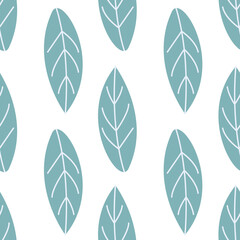 Vector light blue leaves seamless repeat pattern design background. Perfect for modern wallpaper, fabric, home decor, and wrapping projects.