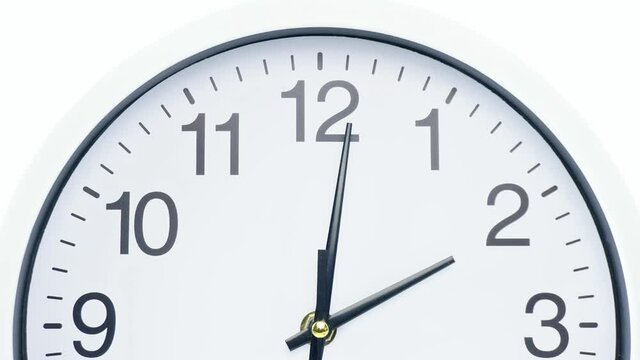 Closeup Showtime 01.45 wall clock on White background, Time lapse 30 minutes moving fast.