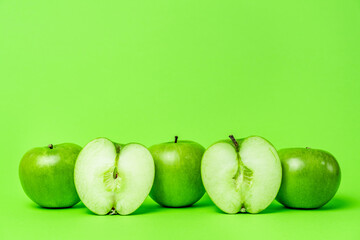 Green apples isolated on background organic healthy fruit abstract - copy space