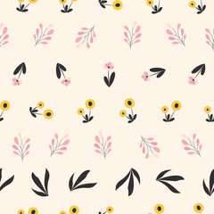Floral botanical seamless patterns. Vector design for paper, cover, wallpaper, fabric, textile, interior decor, and other projects.