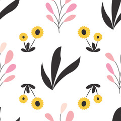 Floral botanical seamless patterns. Vector design for paper, cover, wallpaper, fabric, textile, interior decor, and other projects.