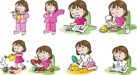 VECTOR CARTOON GIRLS ACTION LIFE SET