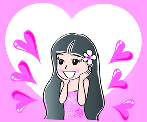 vector cartoon girl with love heart shape 