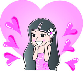 vector cartoon girl with love heart shape 