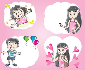 vector cartoon kids holding card border set