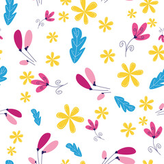 Floral botanical seamless patterns. Vector design for paper, cover, wallpaper, fabric, textile, interior decor and other project.