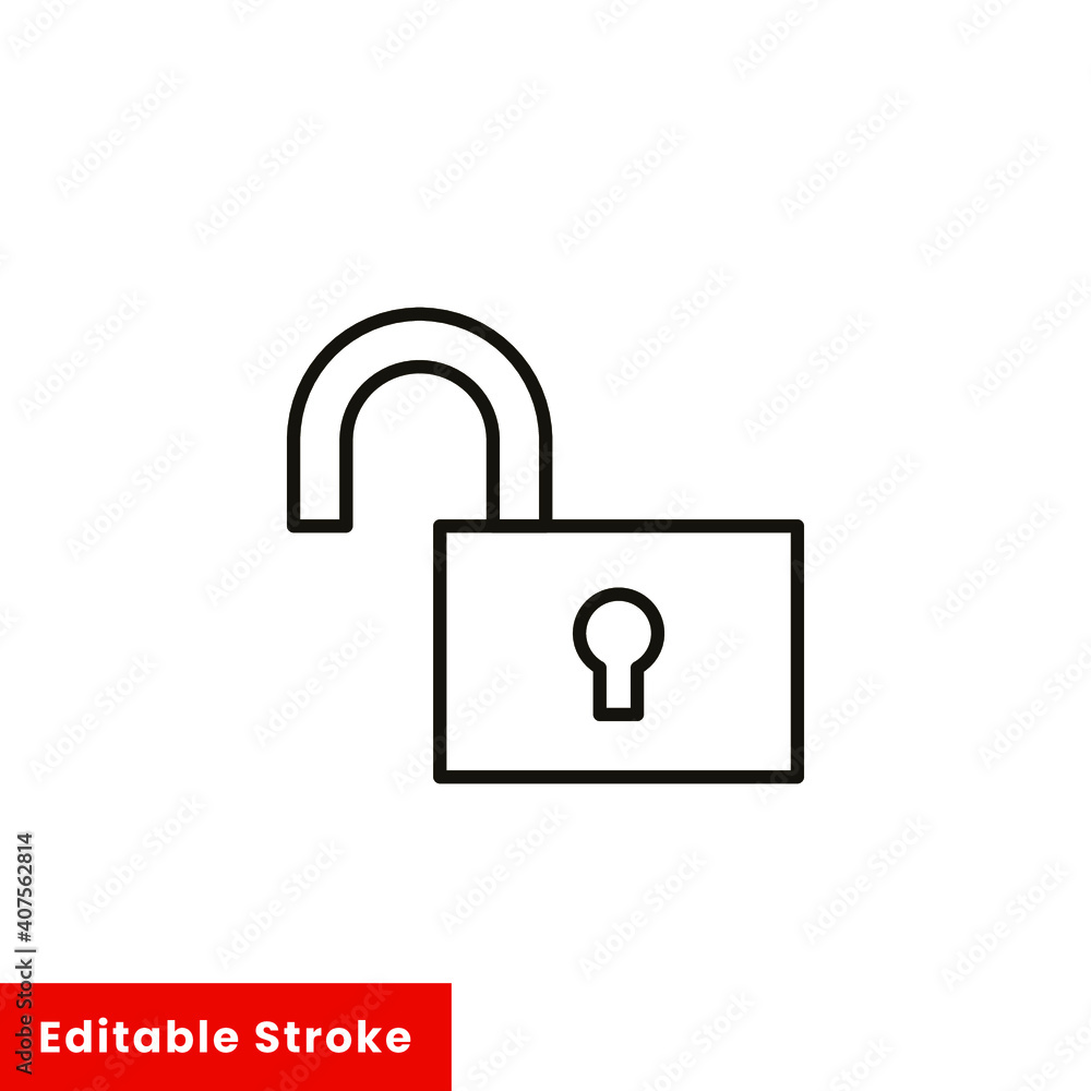 Poster open lock icon. simple line style for web template and app. security, black, business, button, code,