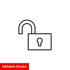 Open lock icon. Simple line style for web template and app. Security, black, business, button, code, computer, element, keyhole, vector illustration design on white background. Editable stroke EPS 10