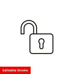 Open lock icon. Simple line style for web template and app. Security, black, business, button, code, computer, element, keyhole, vector illustration design on white background. Editable stroke EPS 10