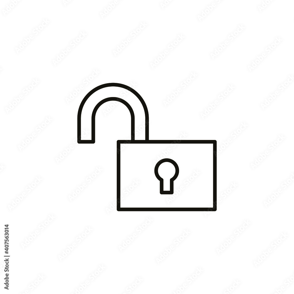 Poster open lock icon. simple line style for web template and app. security, black, business, button, code,
