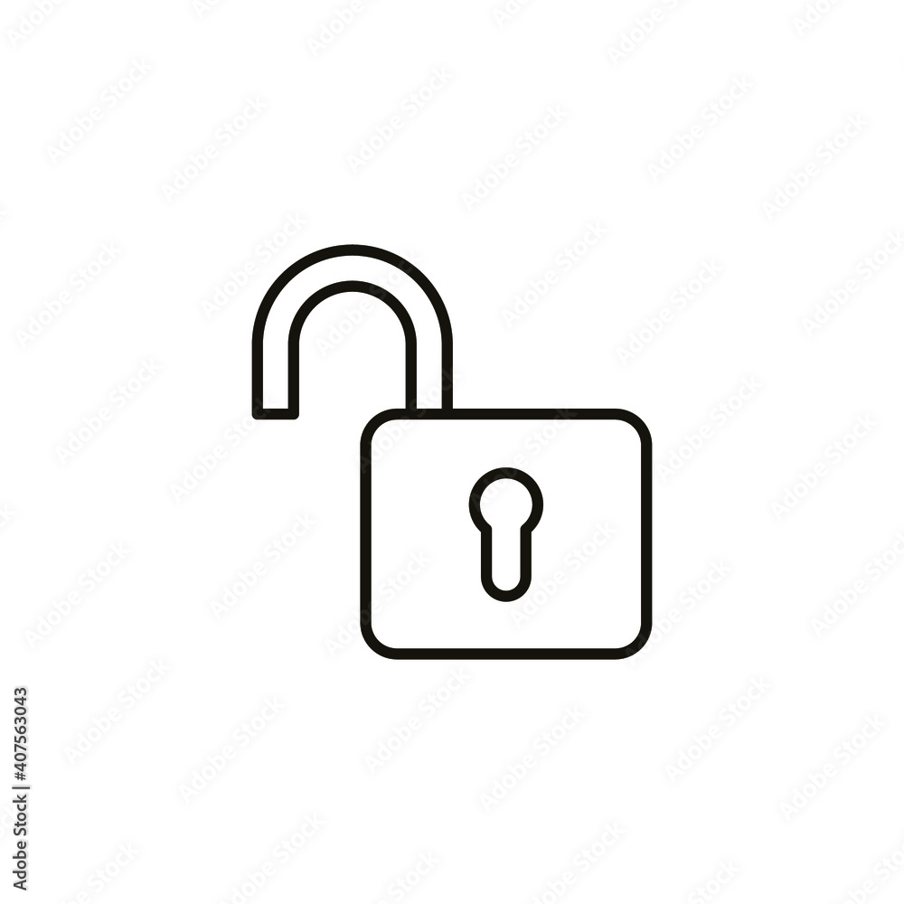 Poster open lock icon. simple line style for web template and app. security, black, business, button, code,