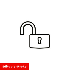 Open lock icon. Simple line style for web template and app. Security, black, business, button, code, computer, element, keyhole, vector illustration design on white background. Editable stroke EPS 10