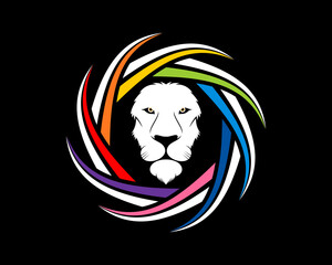 Lion head with camera lens logo
