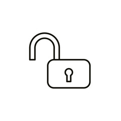 Open lock icon. Simple line style for web template and app. Security, black, business, button, code, computer, element, keyhole, vector illustration design on white background. EPS 10