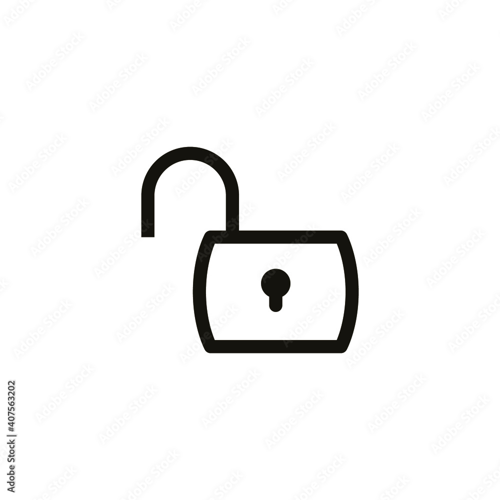 Poster open lock icon. simple line style for web template and app. security, black, business, button, code,