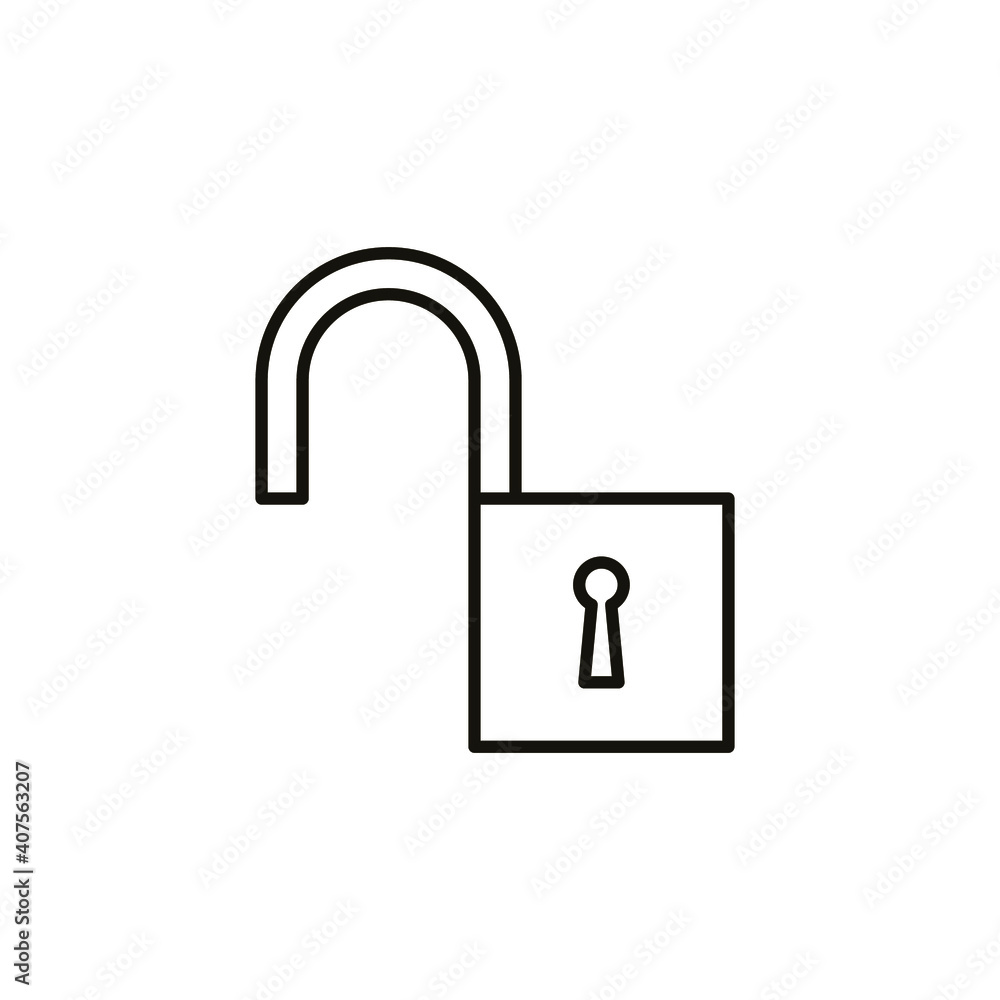 Poster open lock icon. simple line style for web template and app. security, black, business, button, code,