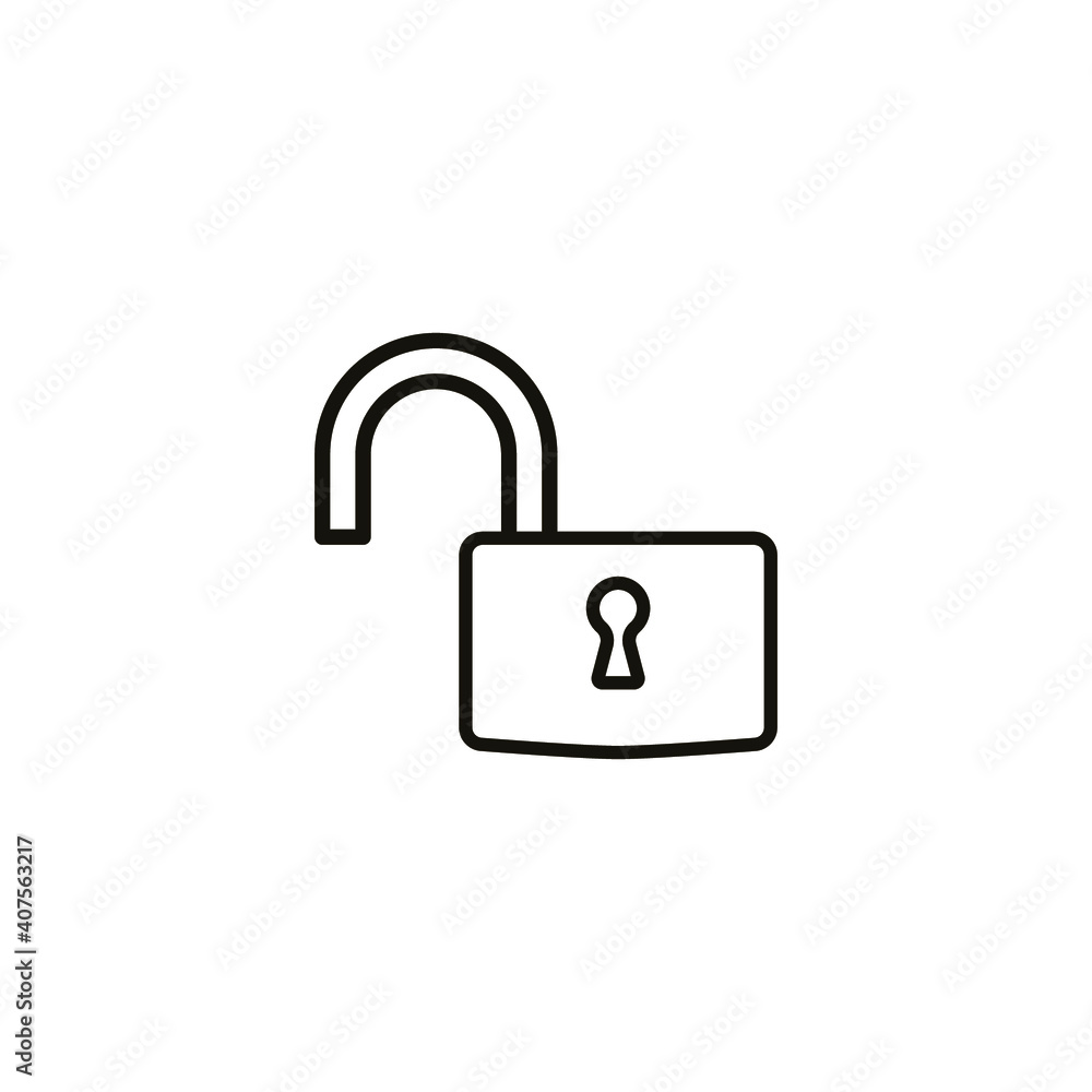 Poster open lock icon. simple line style for web template and app. security, black, business, button, code,