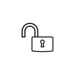 Open lock icon. Simple line style for web template and app. Security, black, business, button, code, computer, element, keyhole, vector illustration design on white background. EPS 10