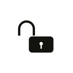 Open lock icon. Solid style for web template and app. Security, black, business, button, code, computer, element, keyhole, vector illustration design on white background. EPS 10