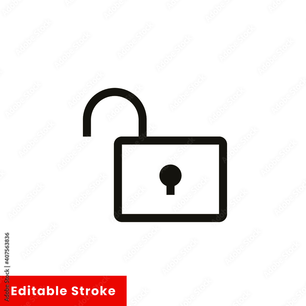 Poster open lock icon. simple line style for web template and app. security, black, business, button, code,