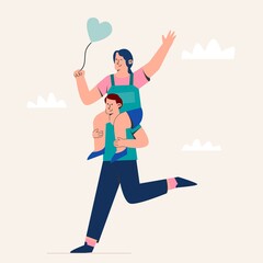 Sweet couple running on valentine day